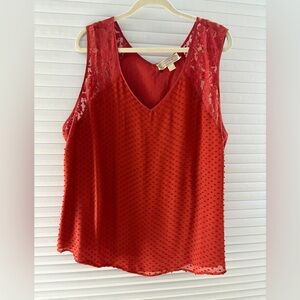 Elegant Red Lace V-Neck Blouse